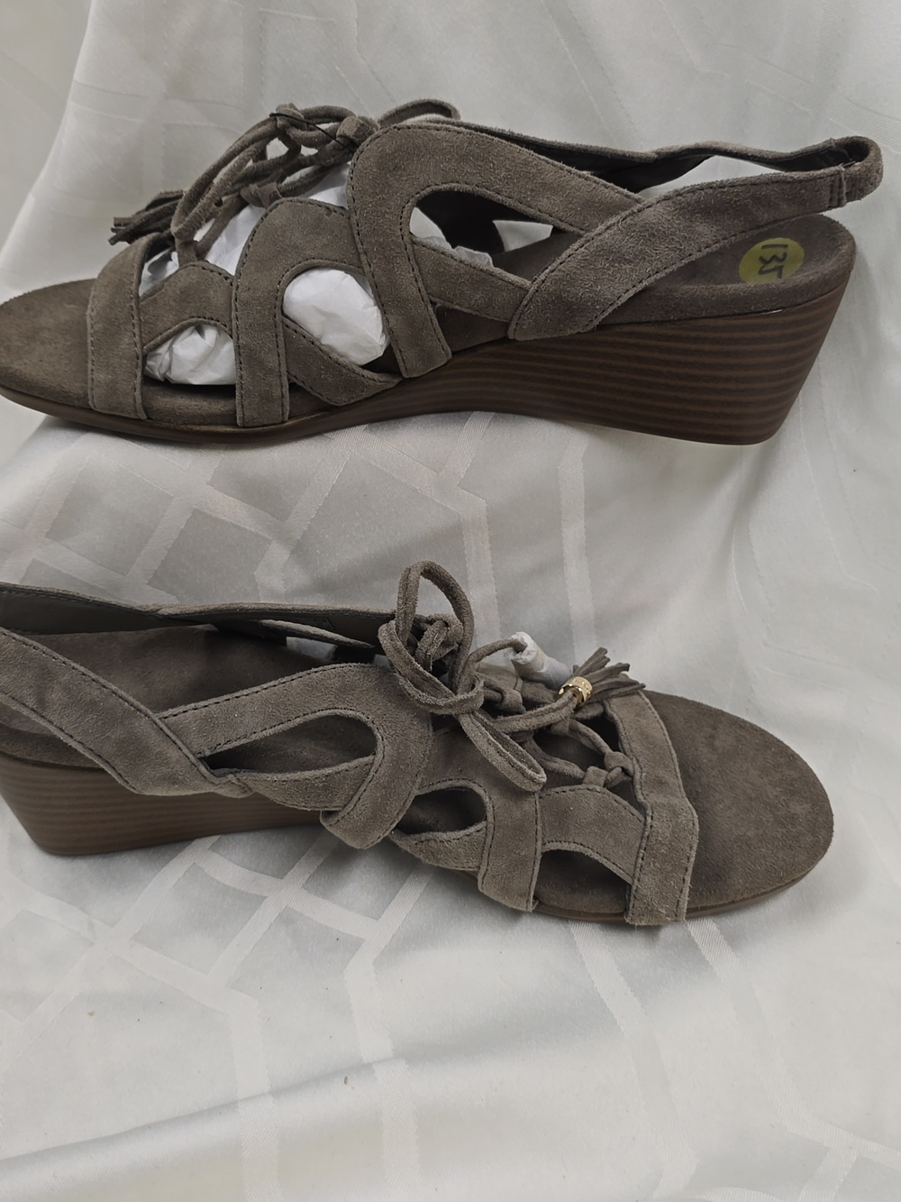 Vionic Taupe Suede Lace-Up Slingback Sandals